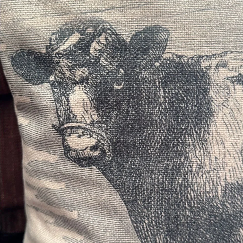 SARO 246.N18S Farmhouse Cow Print Down Filled Throw Pillow Natural NWT